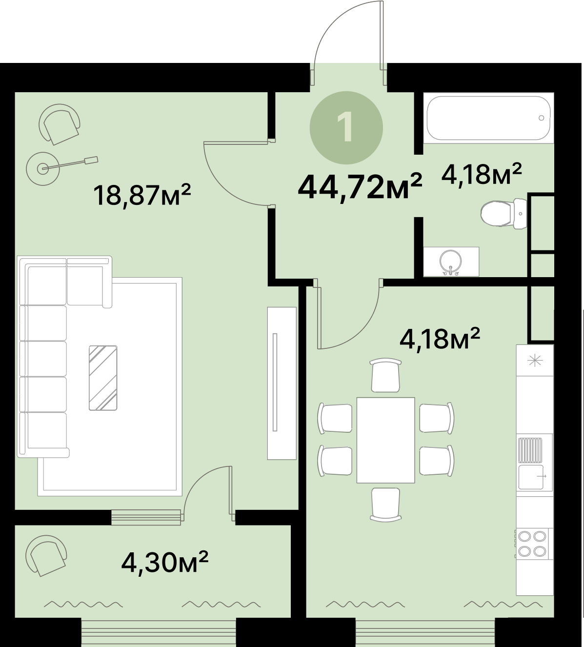 Планировка 44,72 м²